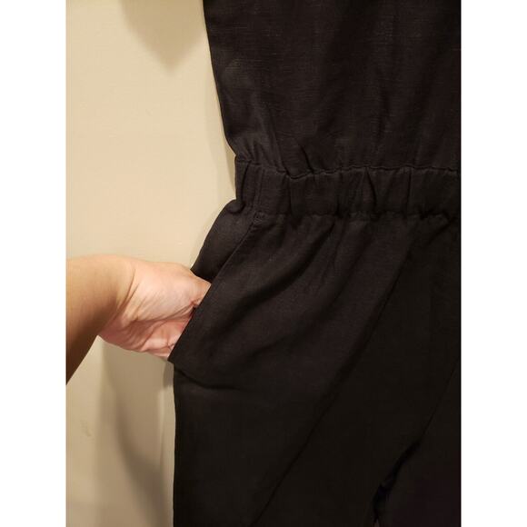 NWT Eileen Fisher Womens Linen Blend Slub Jumpsuit Black Wide Leg Cropped Large - Picture 11 of 13